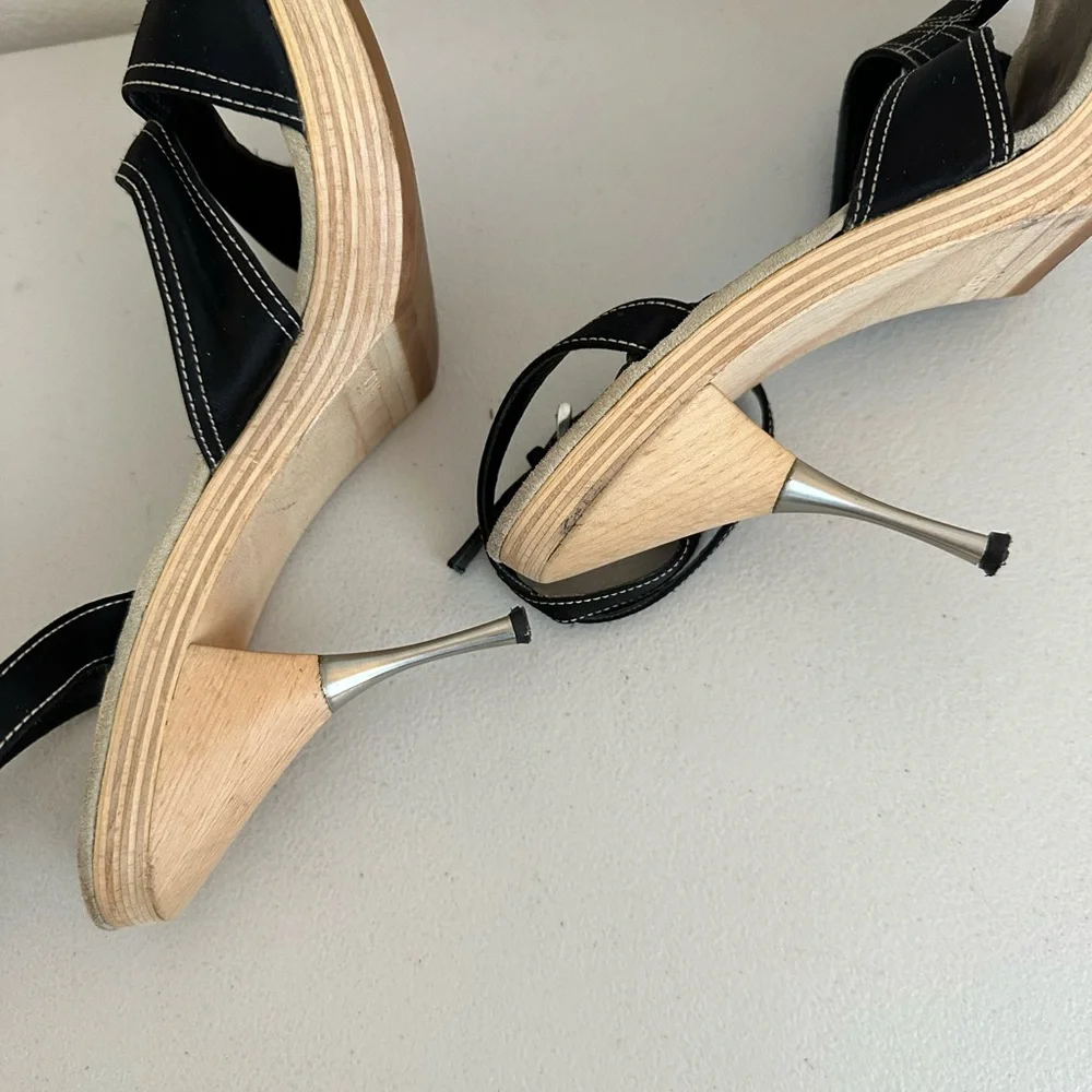 Prada Black Satin Open Toe Ankle Strap Heels - Picture 8 of 14
